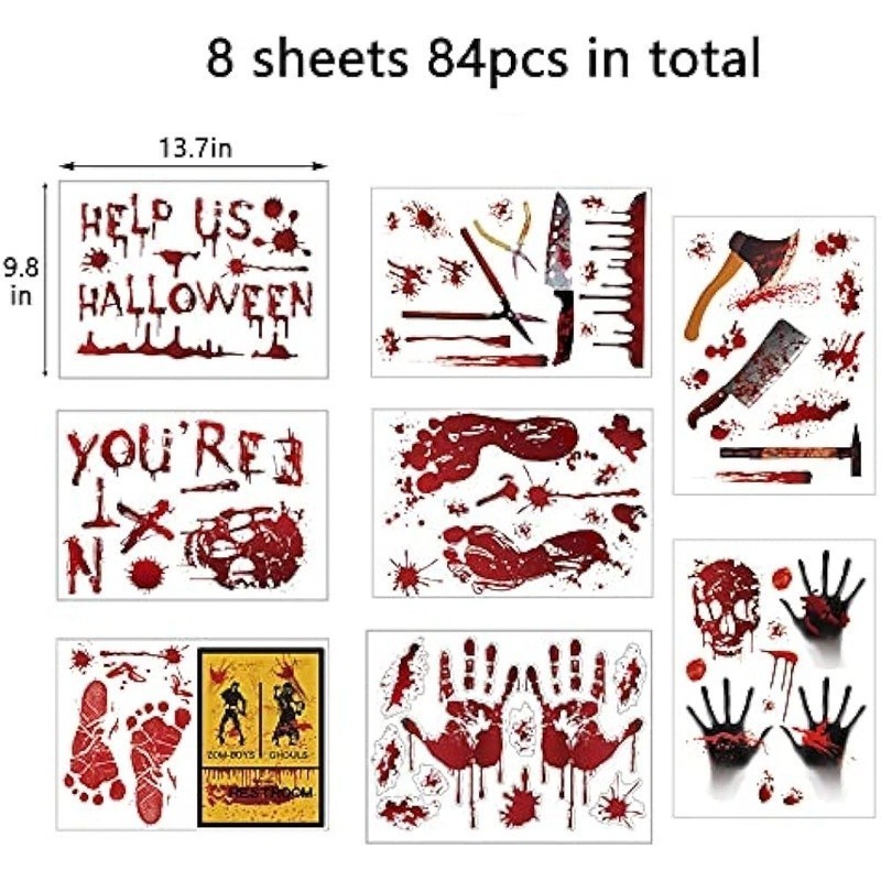 Creepy Halloween Bloody Handprint Footprint Stickers Window Wall Decorations New