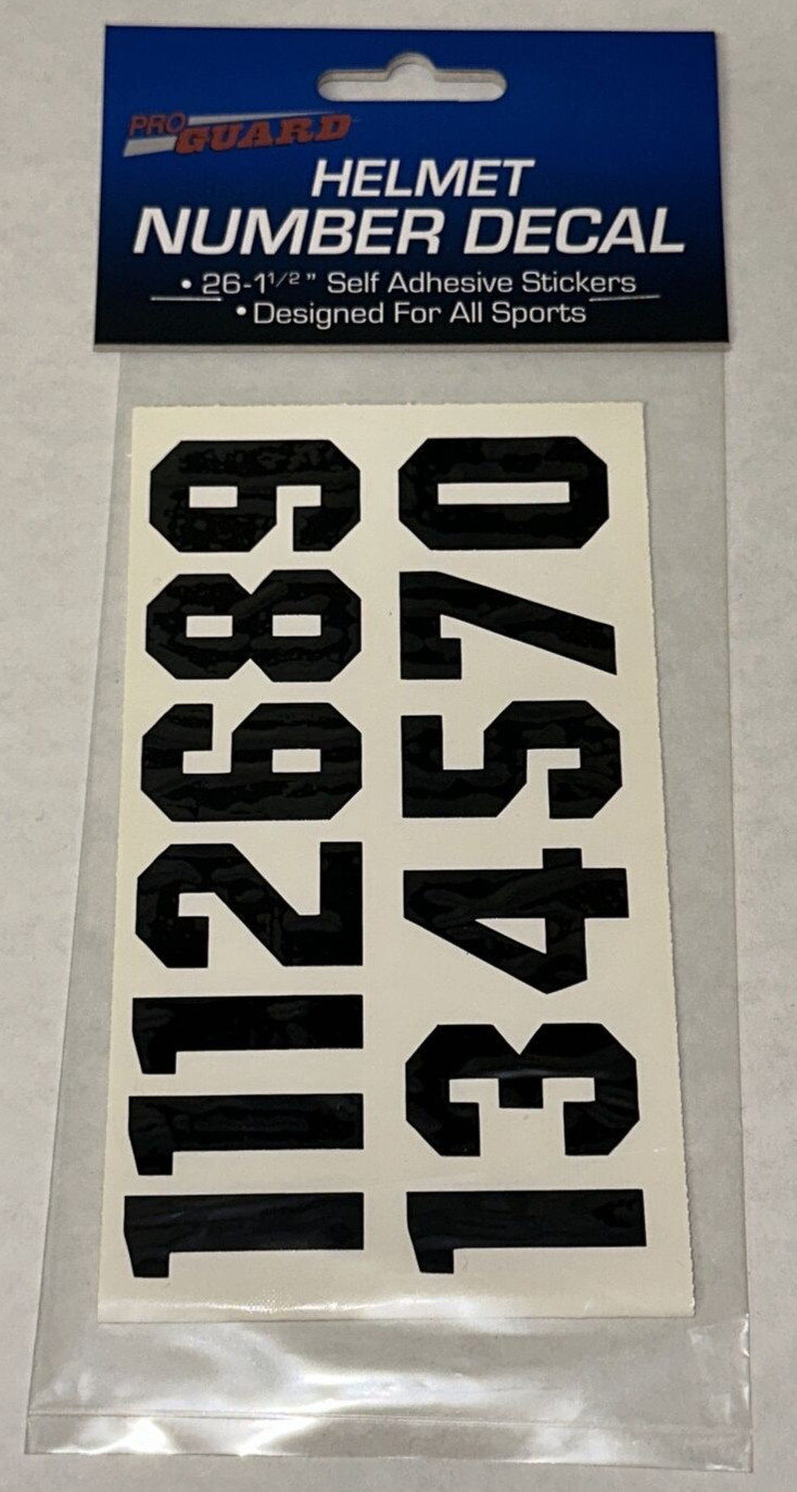 BLACK Pro Guard Number Decals 26 x 1/2" Self Adhesive Hockey Helmet Stickers DIY