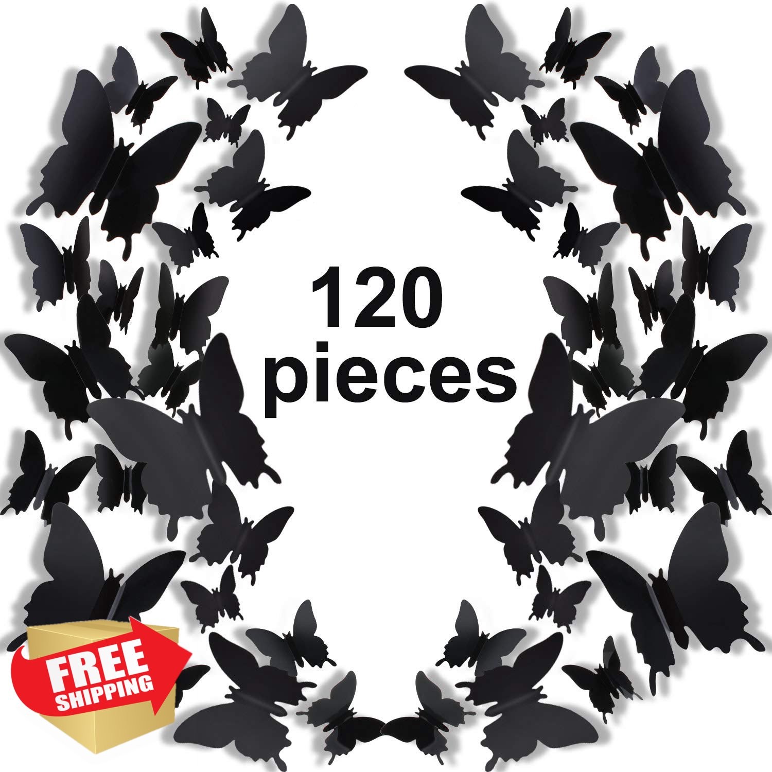 Outus 3D Butterfly Wall Stickers Black