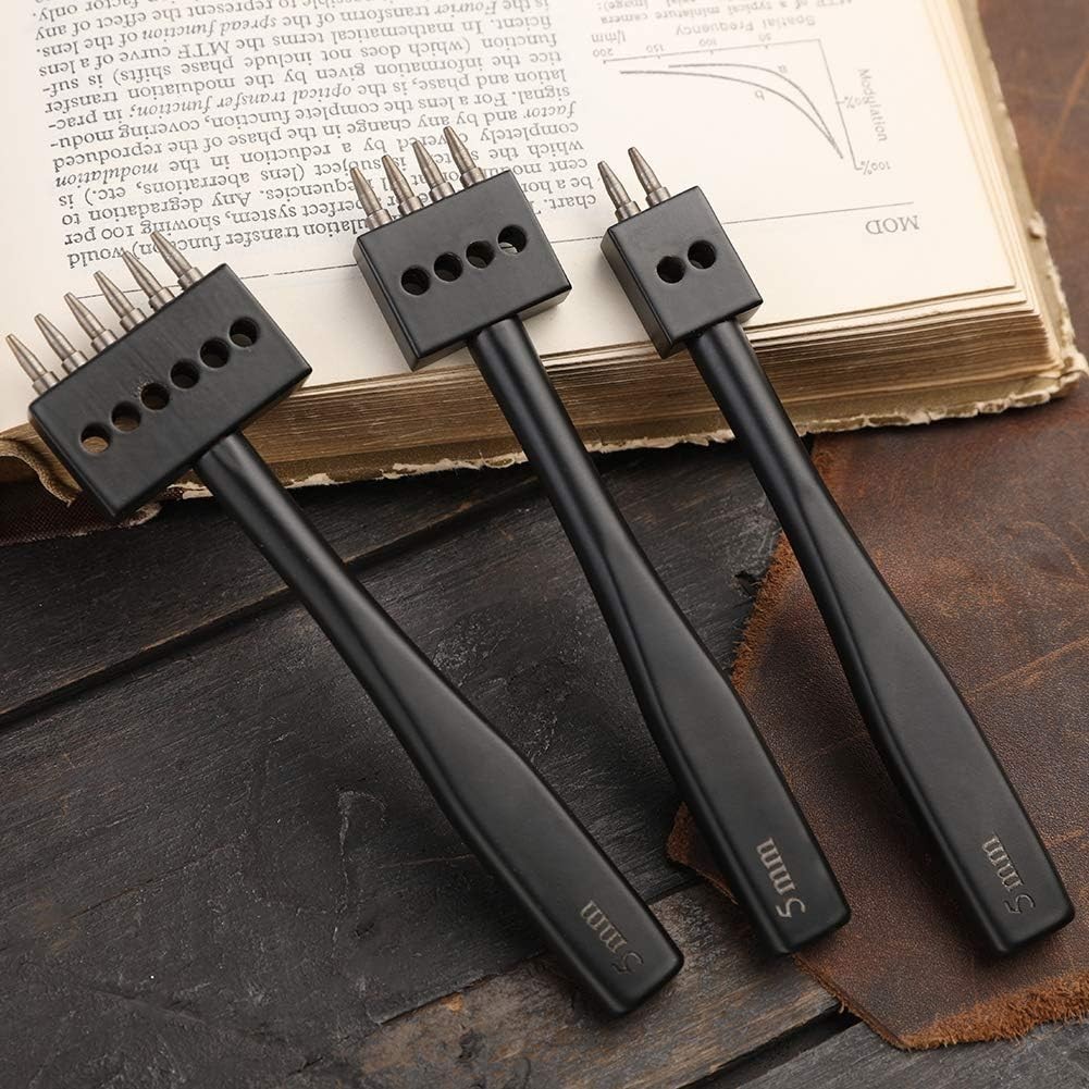 Leather Hole Punch, Prong Punch, Black Hole Punch Tool 5mm, 2/4/6 Lacing Stit…