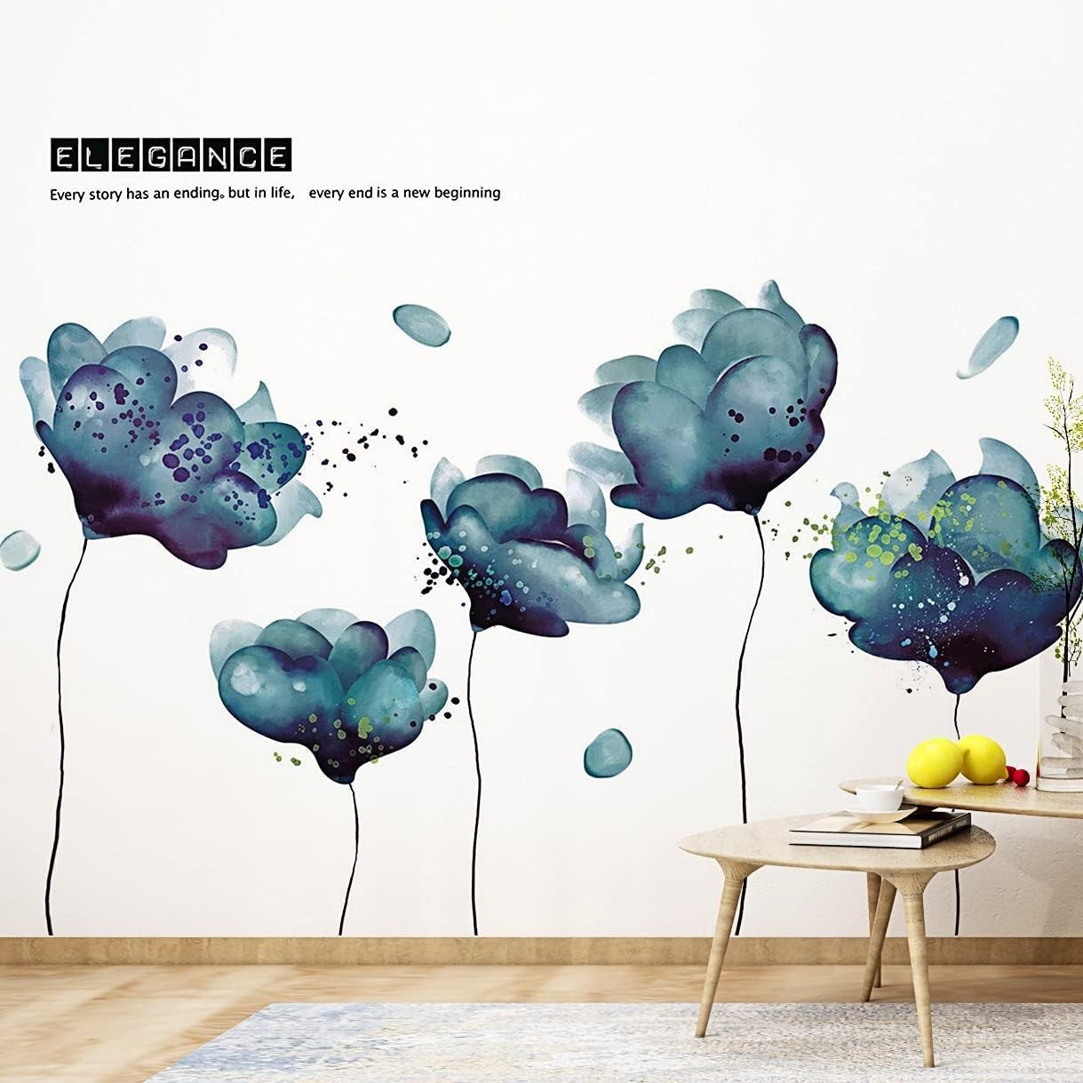 Removeable 3D Blue Dream Flower Wall Stickers DIY Home Wall Decoration Art Decor