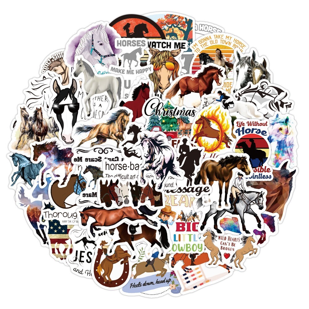 100pcs HORSE Stickers, Horse Merch,Water Bottle Laptop No Residue Stickers, #092