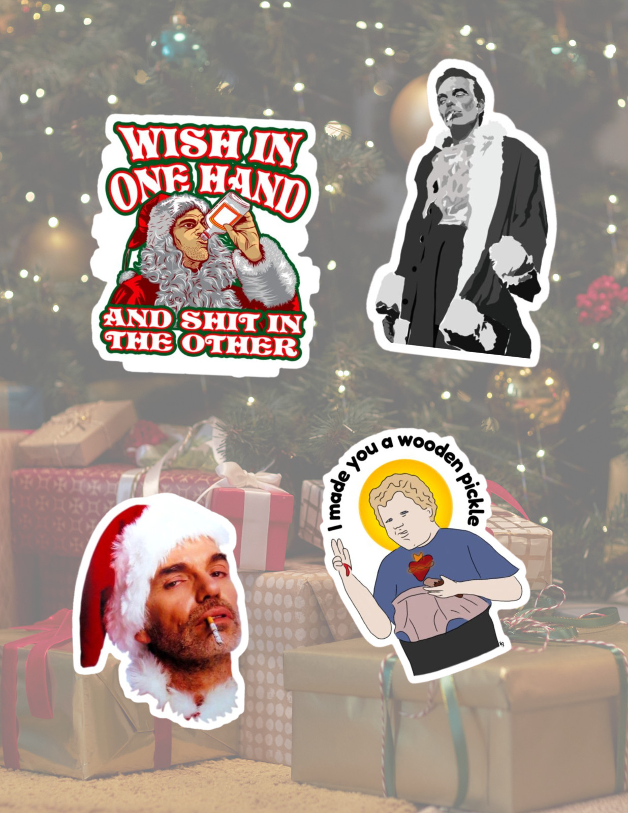 Bad Santa Christmas Movie 4pc Sticker Pack