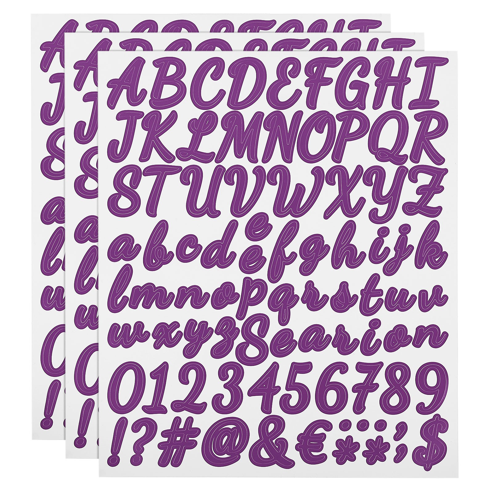 252pcs Vinyl Stickers for Letters/Numbers (3 Sheets, Purple, 1")