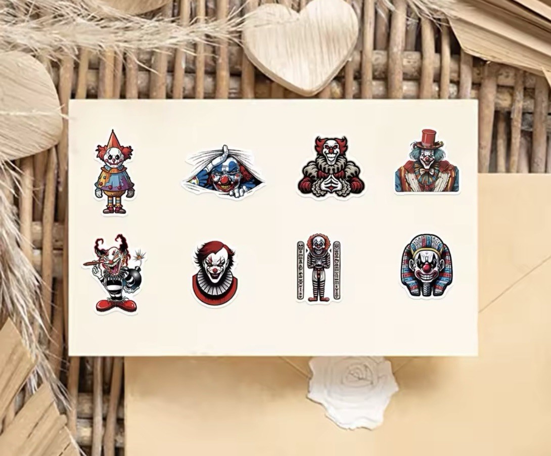 Clown Scary Style Stickers 50pk Mixed Matte Clown Horror Stickers FREE SHIPPING