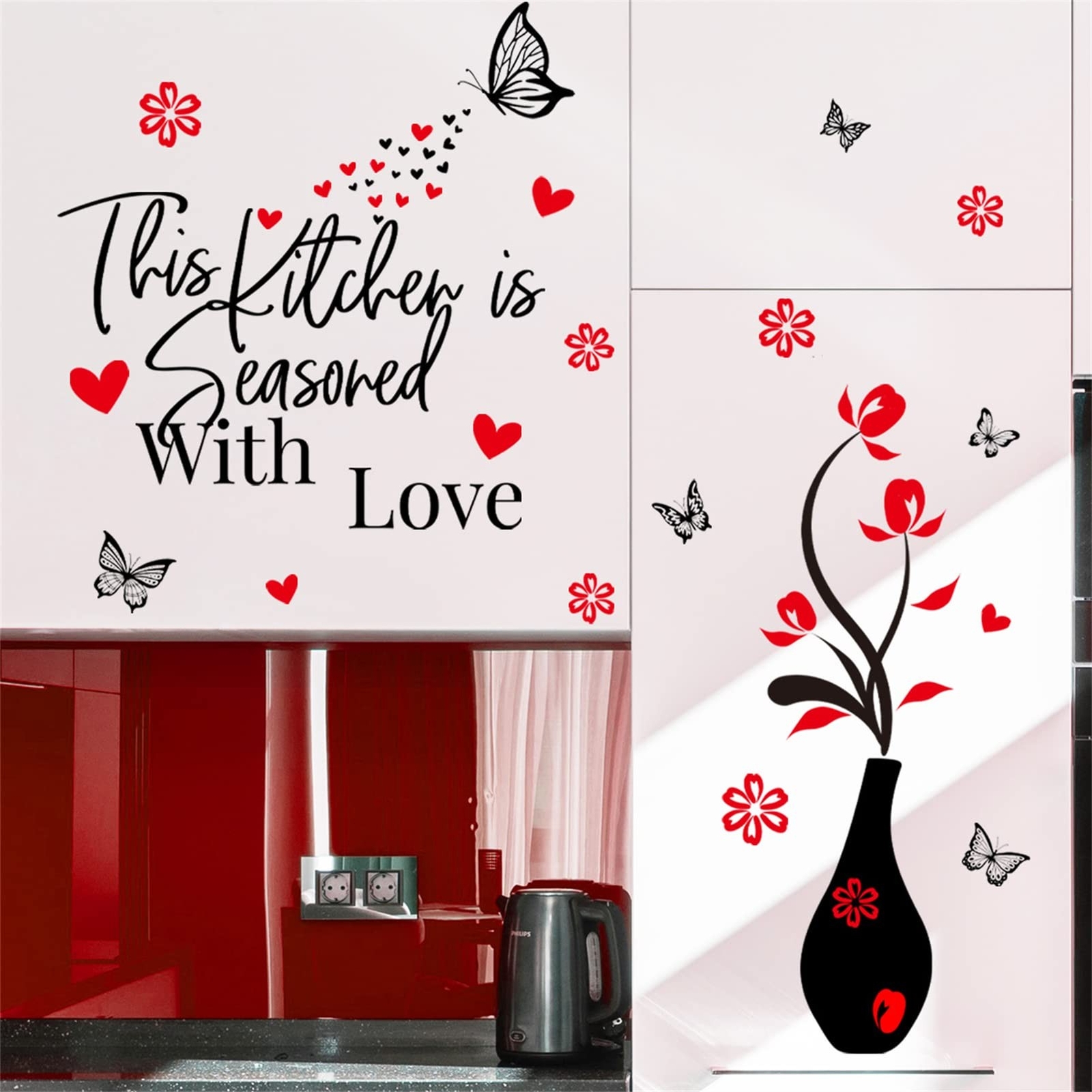 Kitchen Wall Stickers Decor This Kitchen is Seasored with Love Black and Red …
