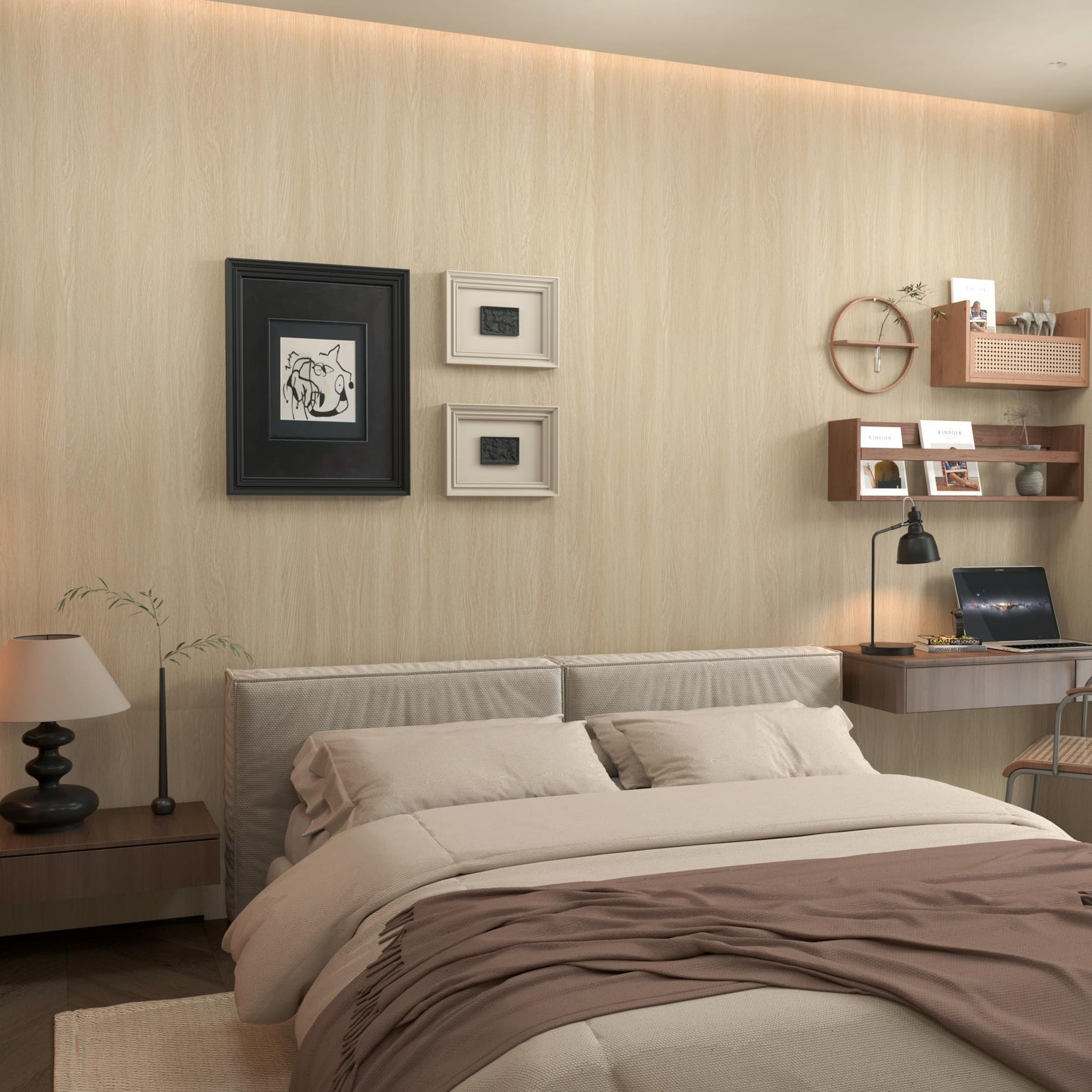 TOTIO Light Brown Wood Grain Contact Paper Peel and Stick Beige Oak Textured …