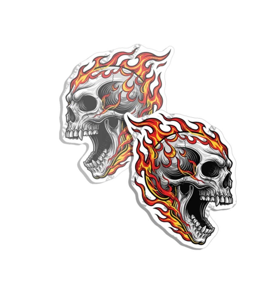 Vintage Flaming Skulls Vinyl Decal Sticker for Car Truck Bumper Window 2 PACK