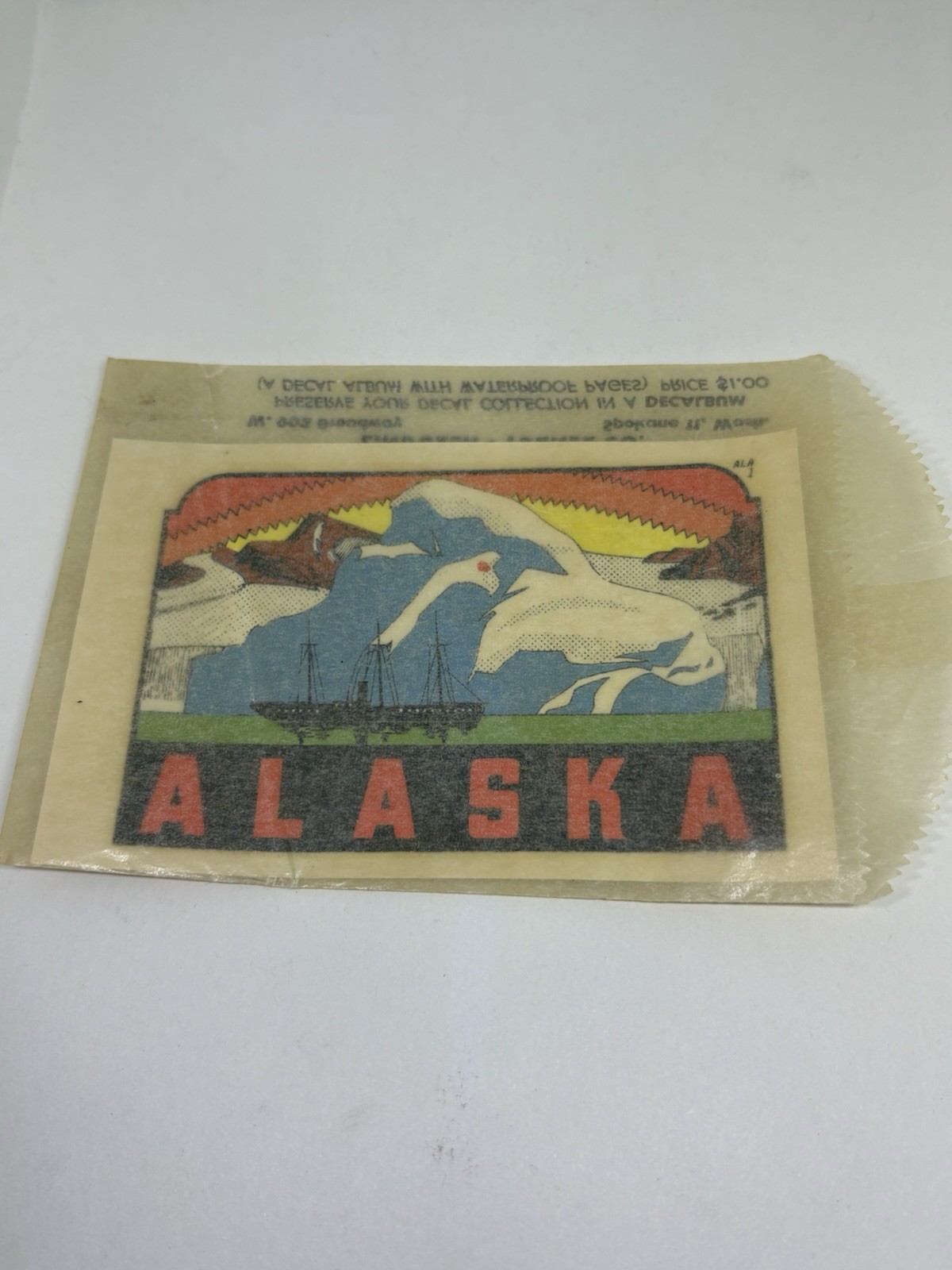Vintage Alaska Souvenir Decal Sticker Luggage Label 1960’s Original Packaging