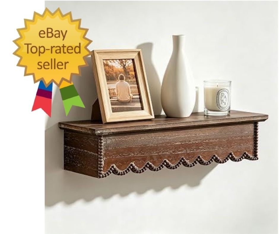 Wood Scalloped Decorative Wall Shelf, Bedroom Bathroom Kitchen Shelving Wall Mou