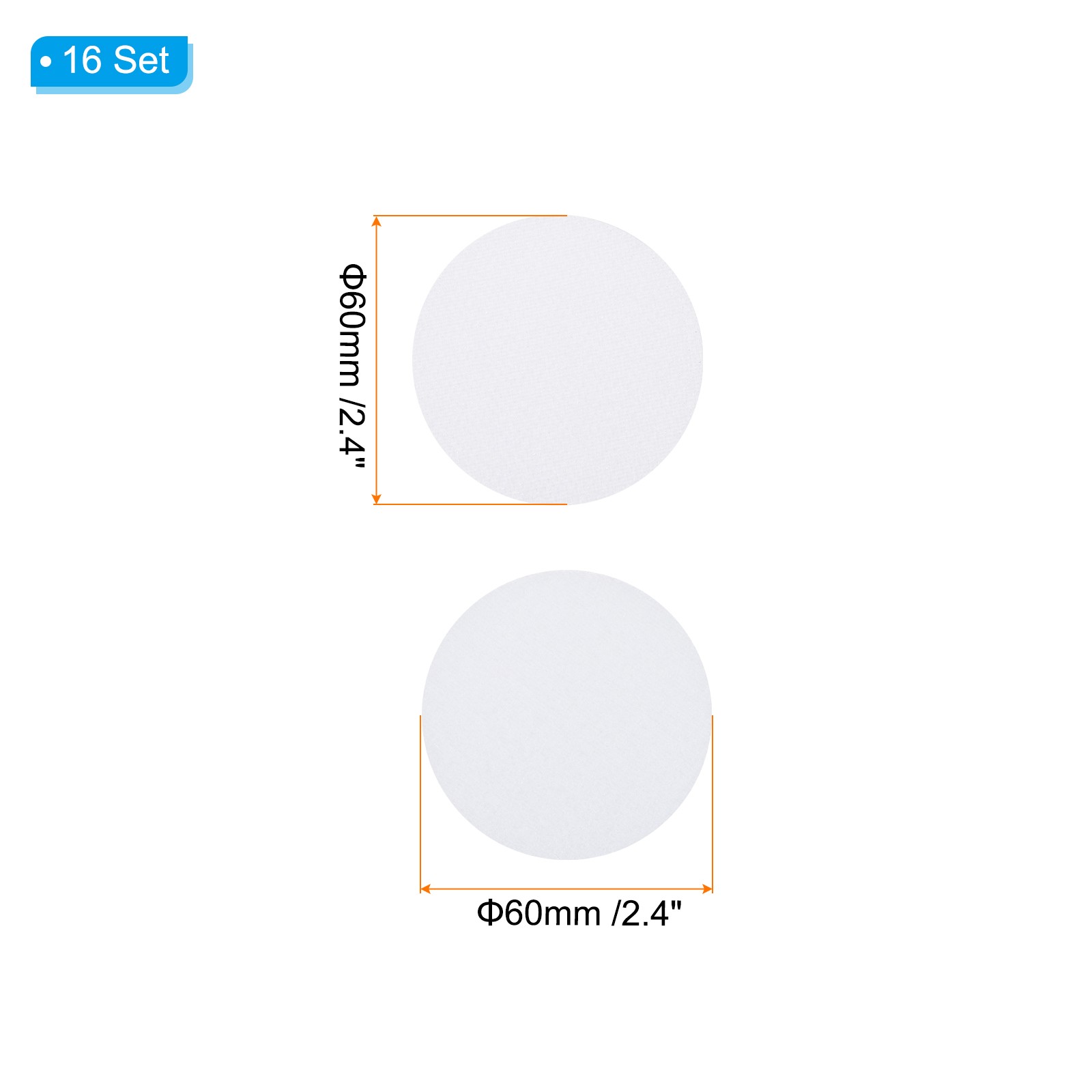 2.4 Inches Hook and Loop Dots 16 Sets Circle Self Adhesive Tape White