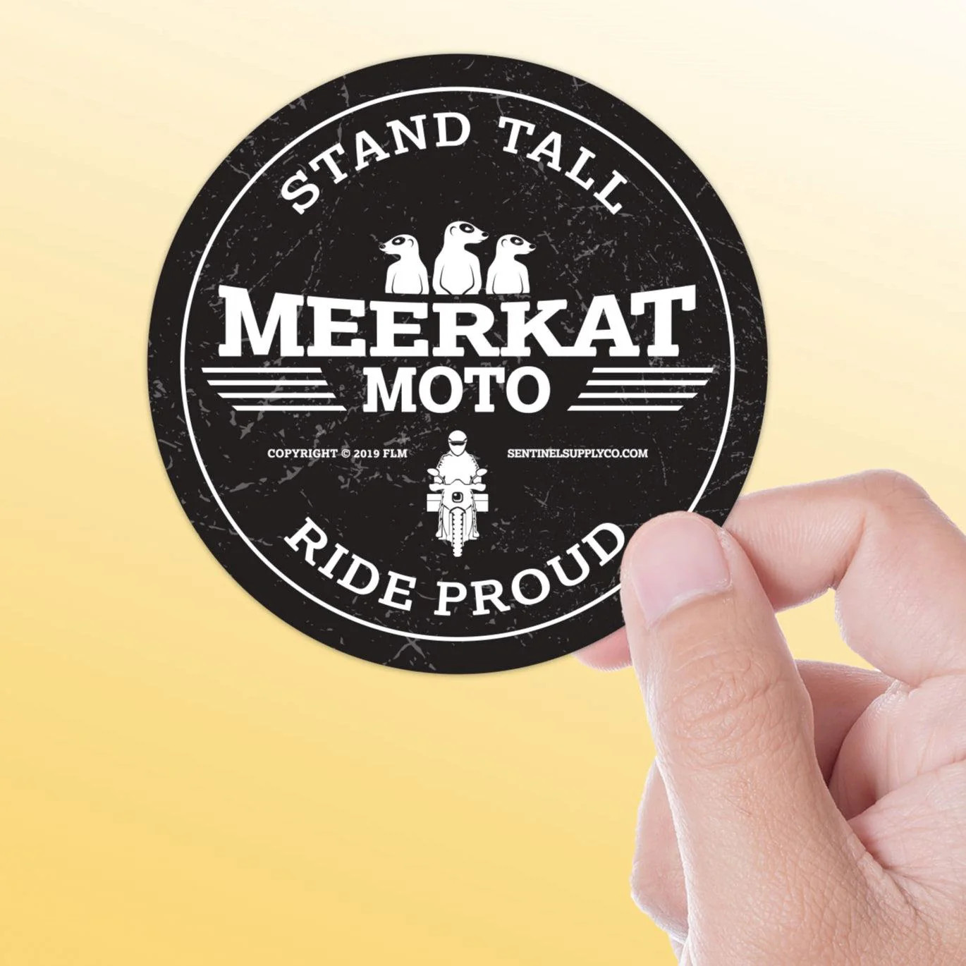 Meerkat Moto – Stand Tall Ride Proud Circle Sticker