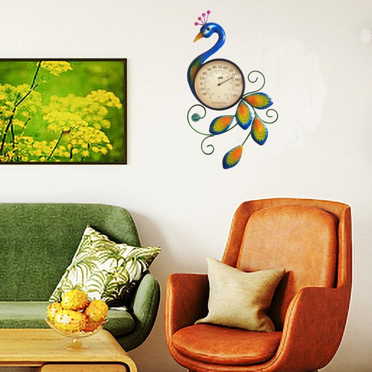 Metal Peacock Thermometer Indoor Outdoor Wall Art Decor Plaque Sculpture Hang…