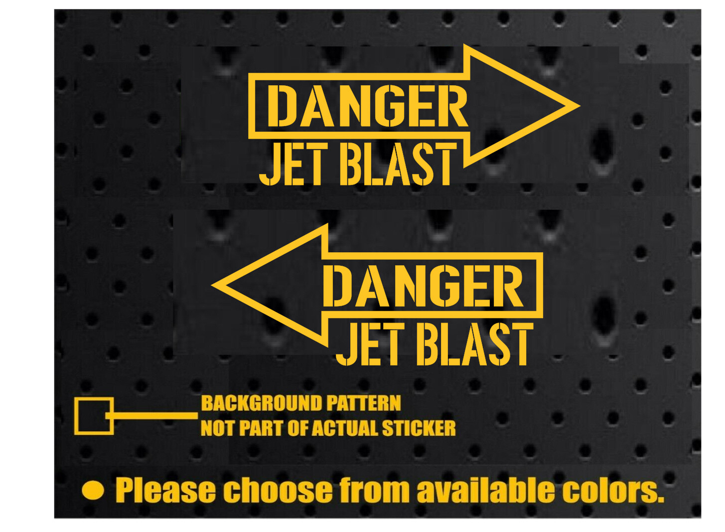 DANGER JET BLAST (2X) Vinyl Window Decal 1 LEFT & 1 RIGHT ARROW