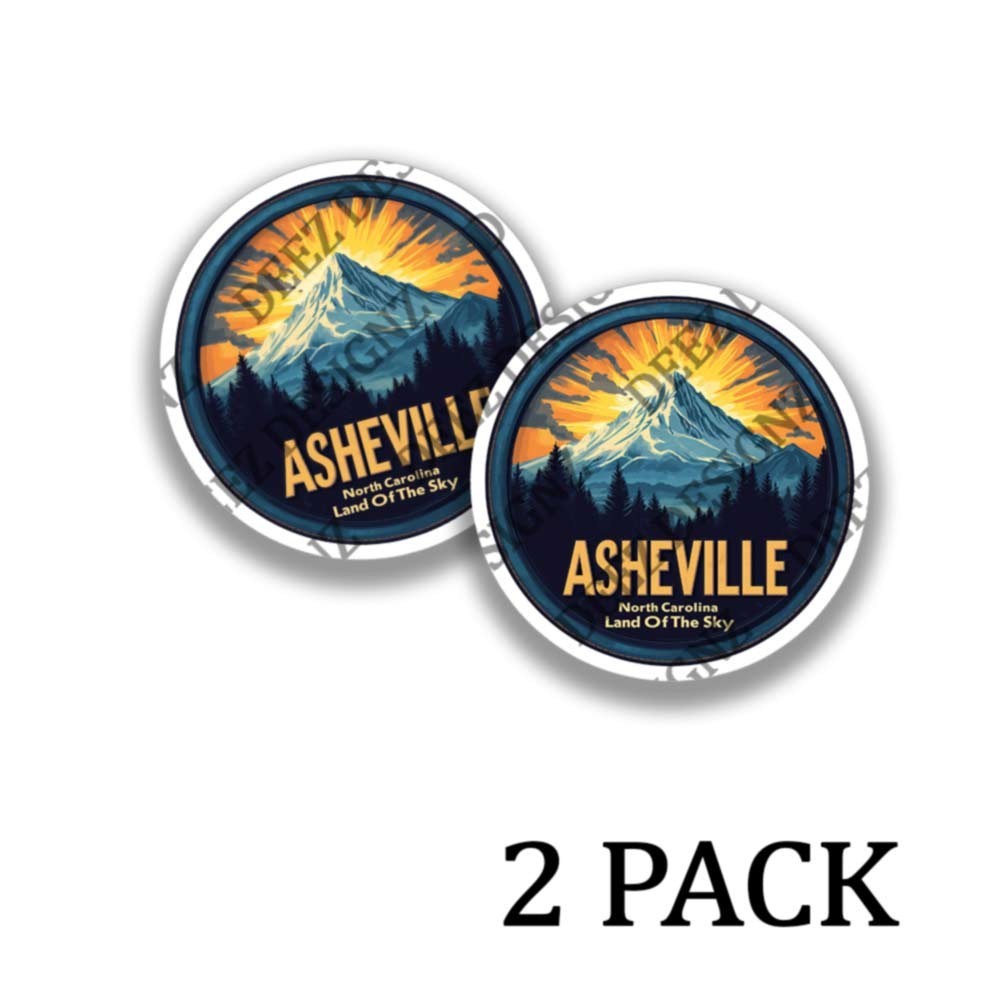 Asheville North Carolina Land of Sky – Adhesive Vinyl Stickers – 2 pack set