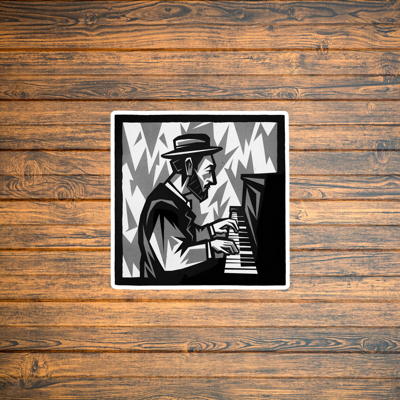 Vintage Jazz Pianist Black & White Art Deco Geometric Sticker #1834