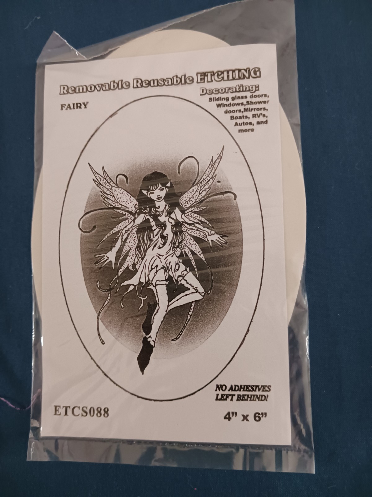 Fairy 15 X 23" OVAL Etched Glass Look Cling Removable & Reusable 88