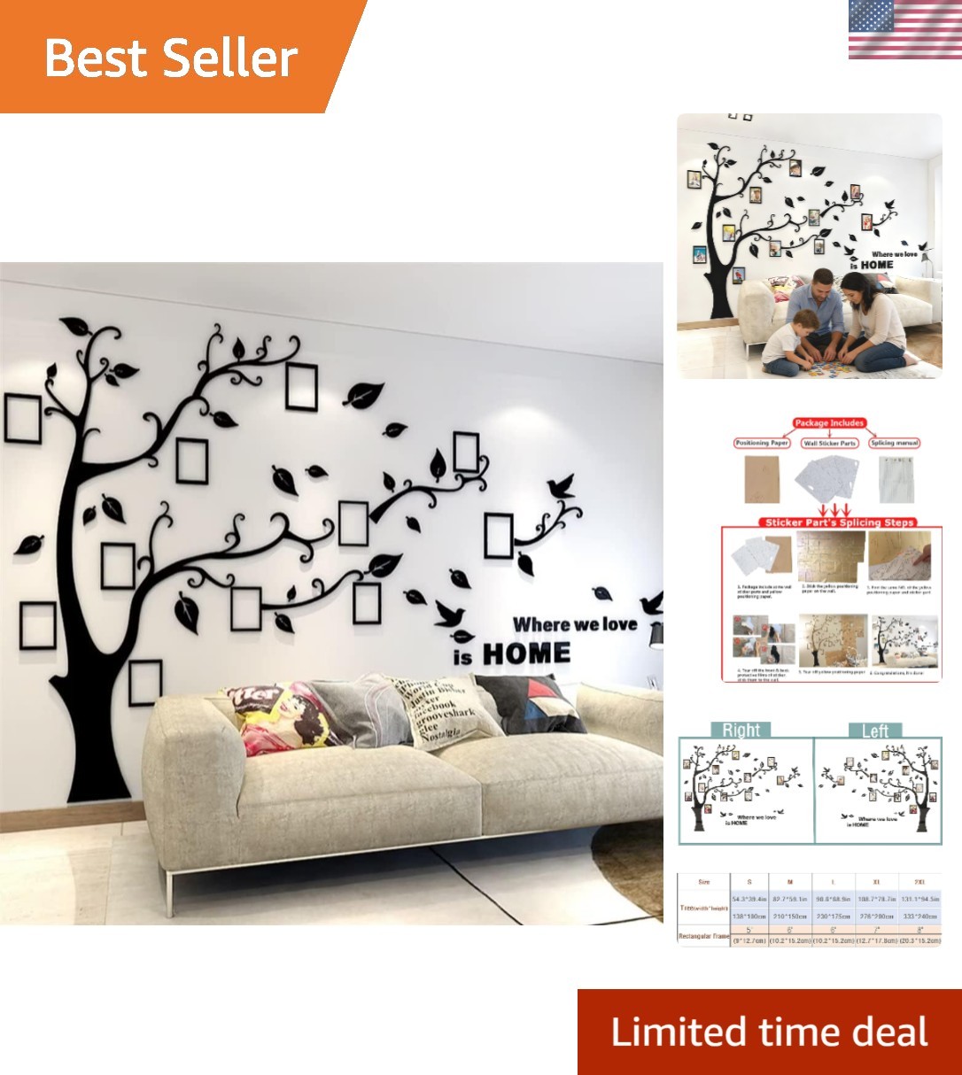 Elegant 3D Tree Wall Decals – DIY Family Photo Frames for Living Rooms & More