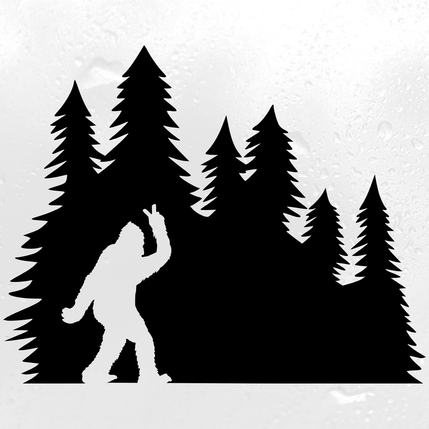 Bigfoot Peace Sign in Tree Line Vinyl Decal V1 | Sasquatch Pine Trees Sticker