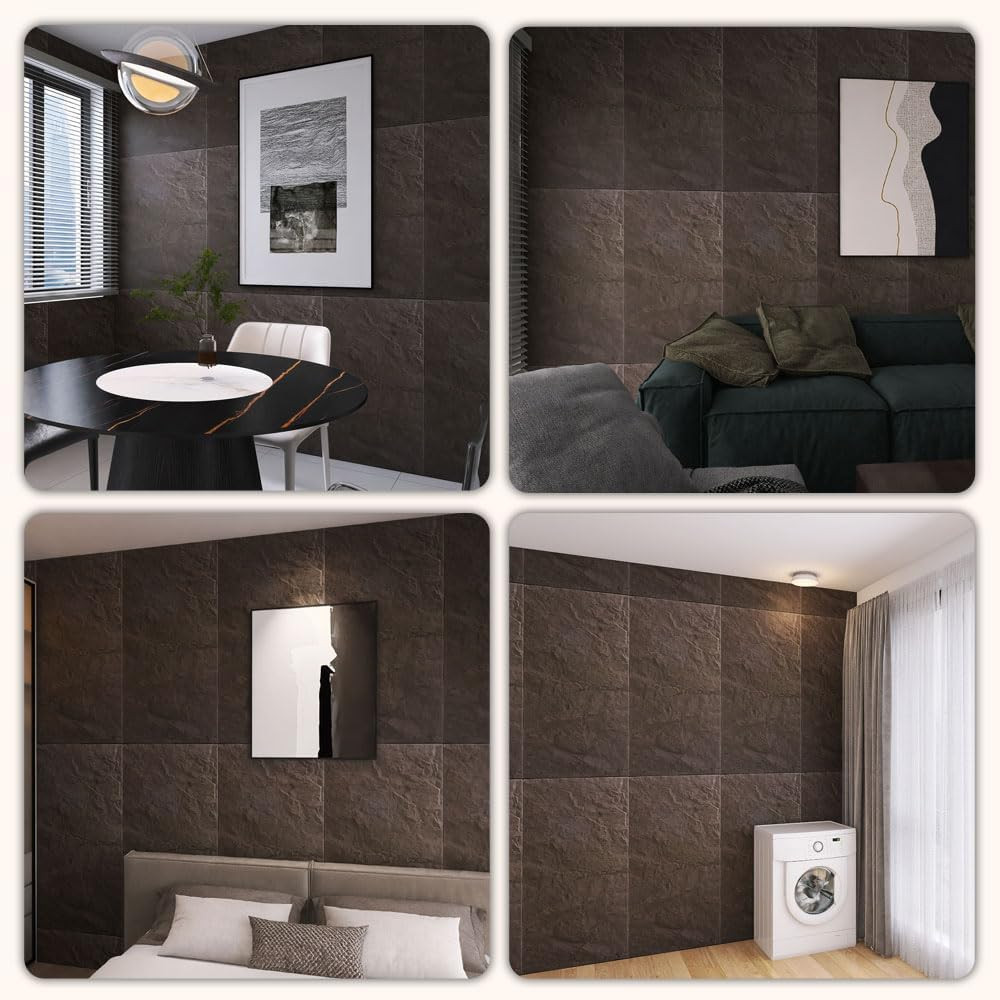 Chic 3D Faux Stone Wall Panels – Waterproof Black Wainscoting, Set of 4