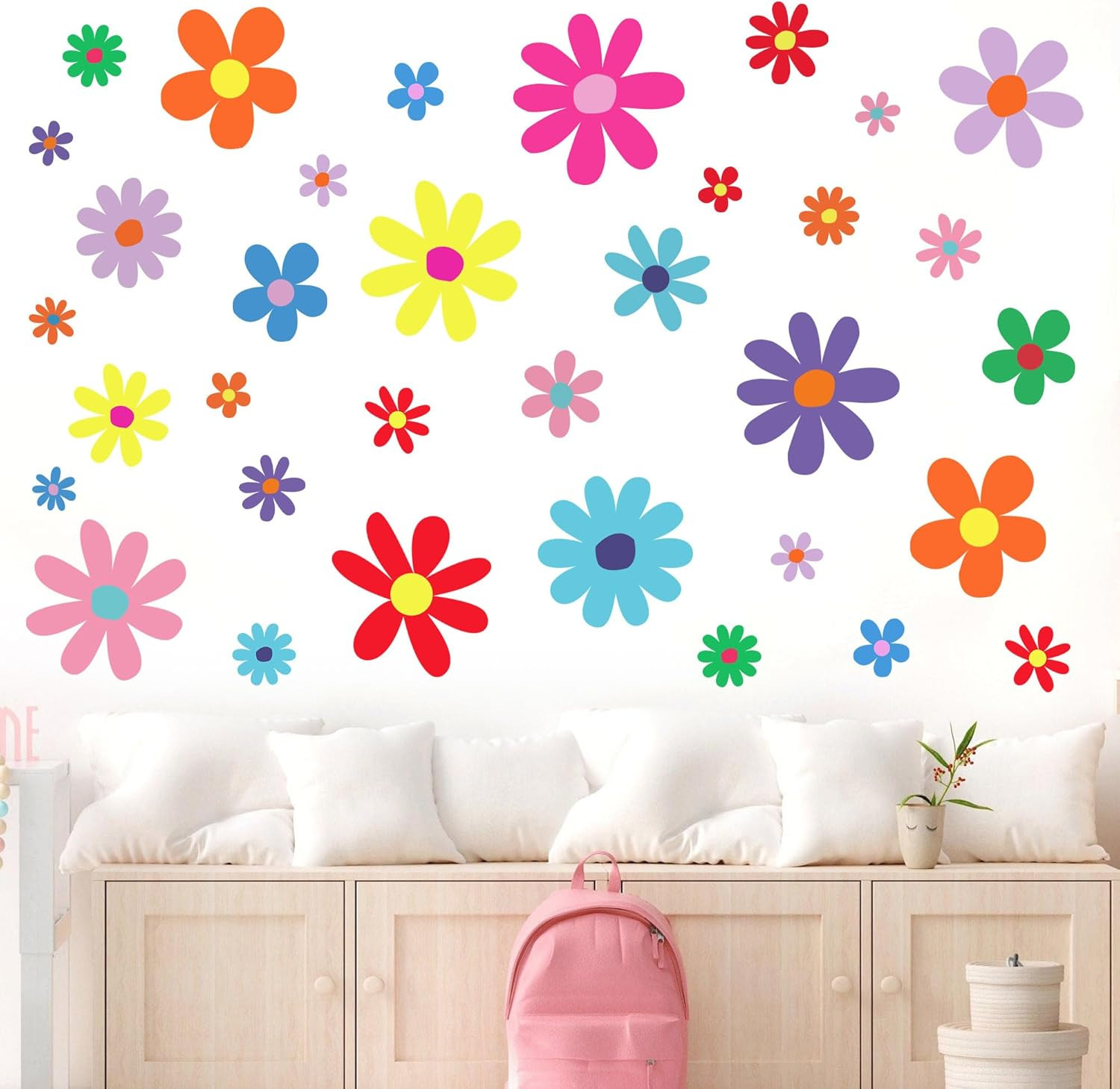 12 Sheets Daisy Wall Decals Boho Flower Stickers Cute Kids Girls Red
