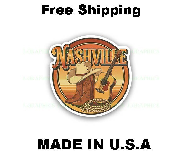 Nashville Tennessee Vinyl Decal Sticker Western Cowboy Boots Hat A