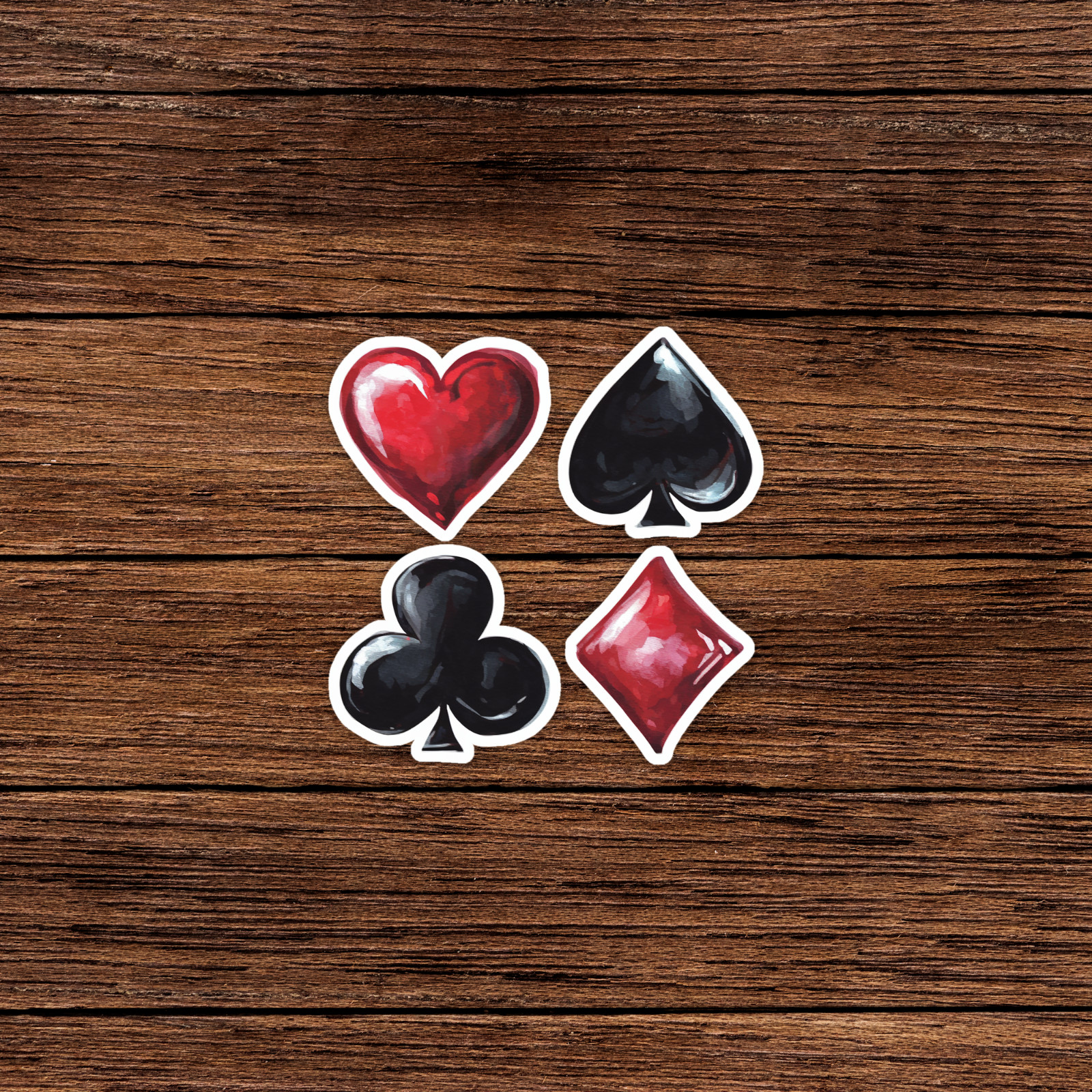Watercolor Playing Card Suits Stickers – Heart, Spade, Club, Diamond Decals #259