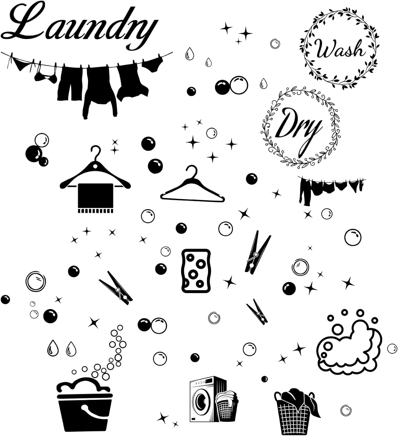 4Pcs Laundry Room Vinyl Wall Decals Wash Dry Quote Washing Machine Dryer Wall St