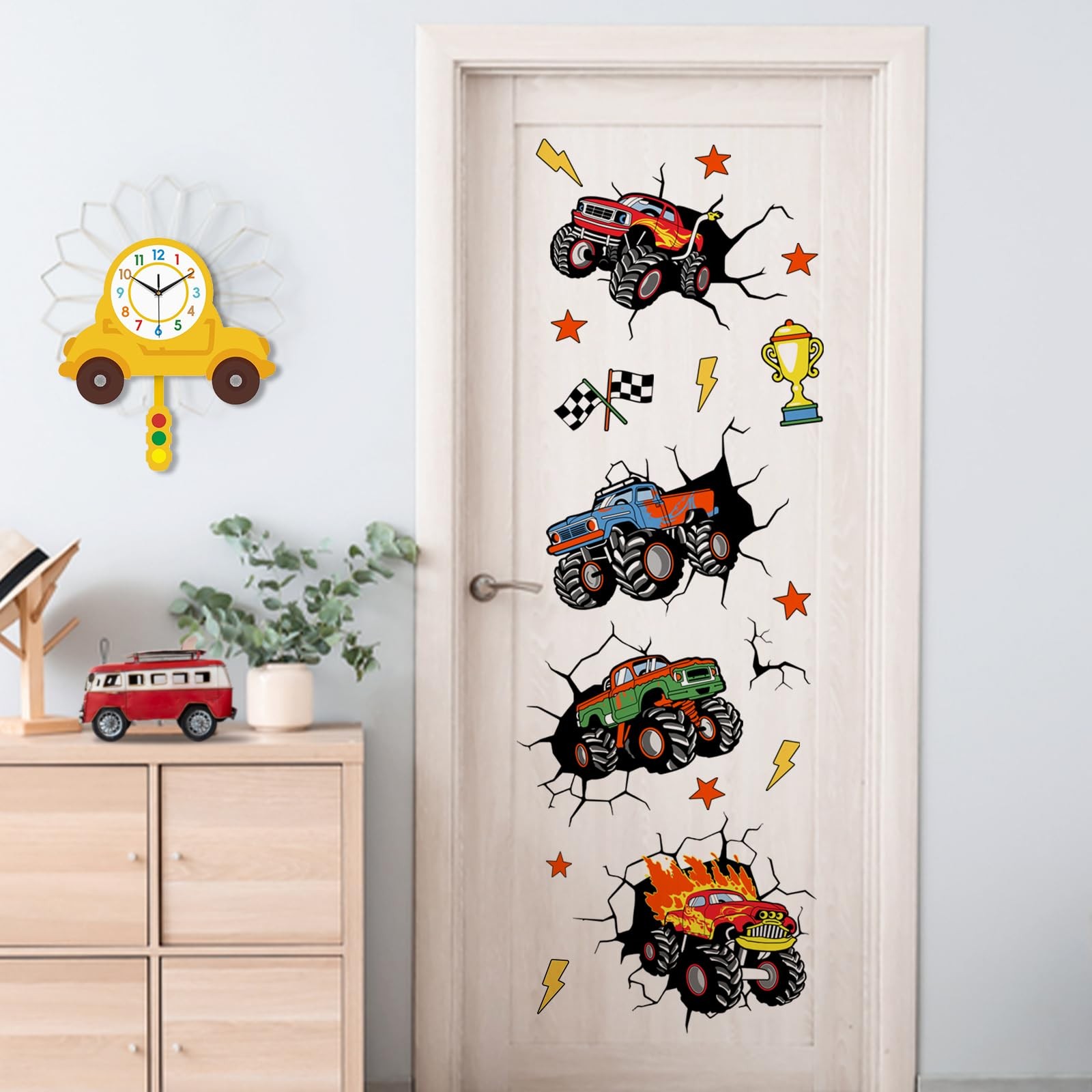 3D Racing Cars Wall Decals Stickers, Trucks Vehicles Break Through Baby Nurse…