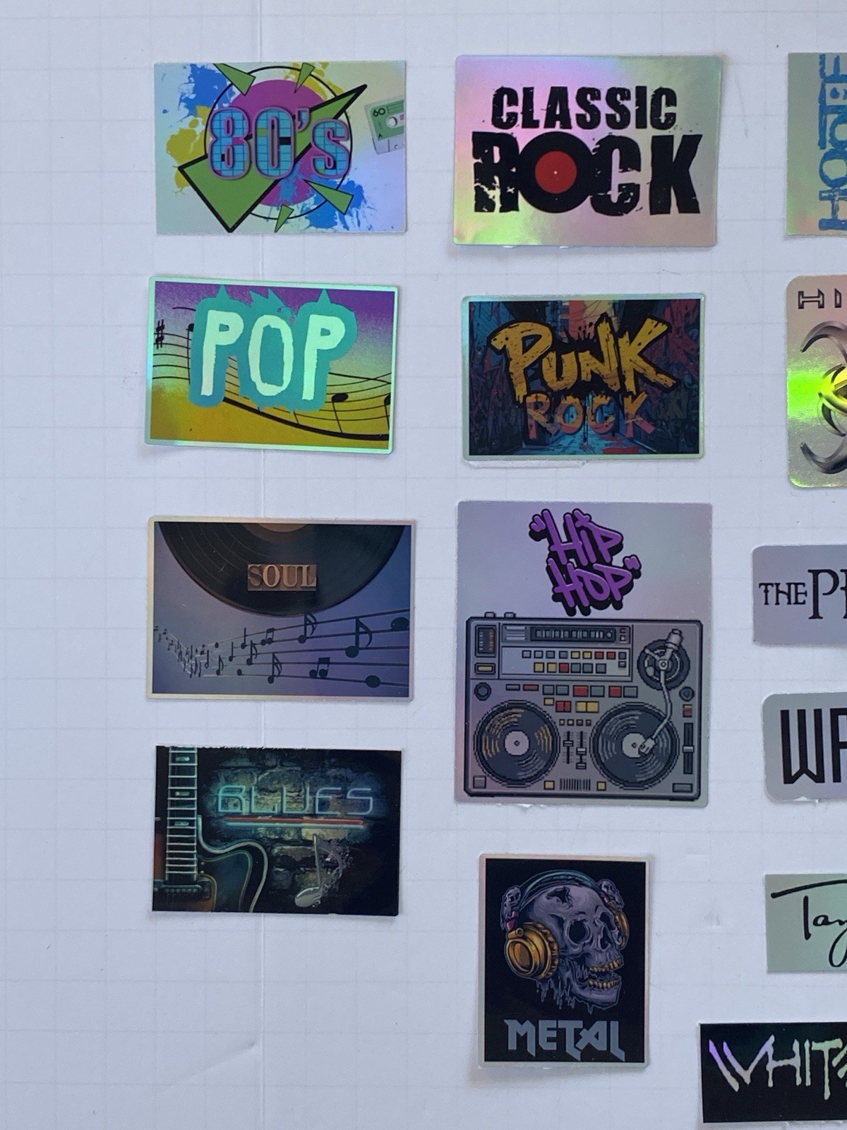 20 Classic Rock Stickers etc w/ Music Genre Stickers Waterproof HOLOGRAPHIC