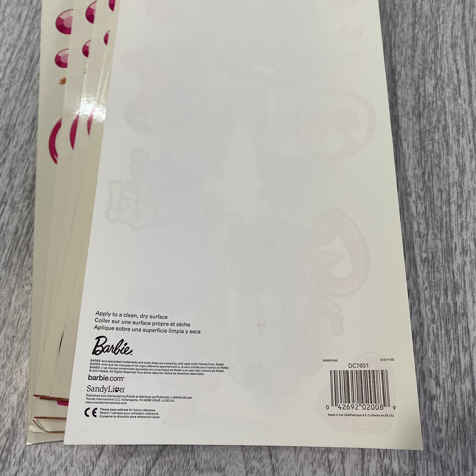 2012 Barbie Glam Pink Sticker Wall Decal Sheet – Set of 7 Sheets
