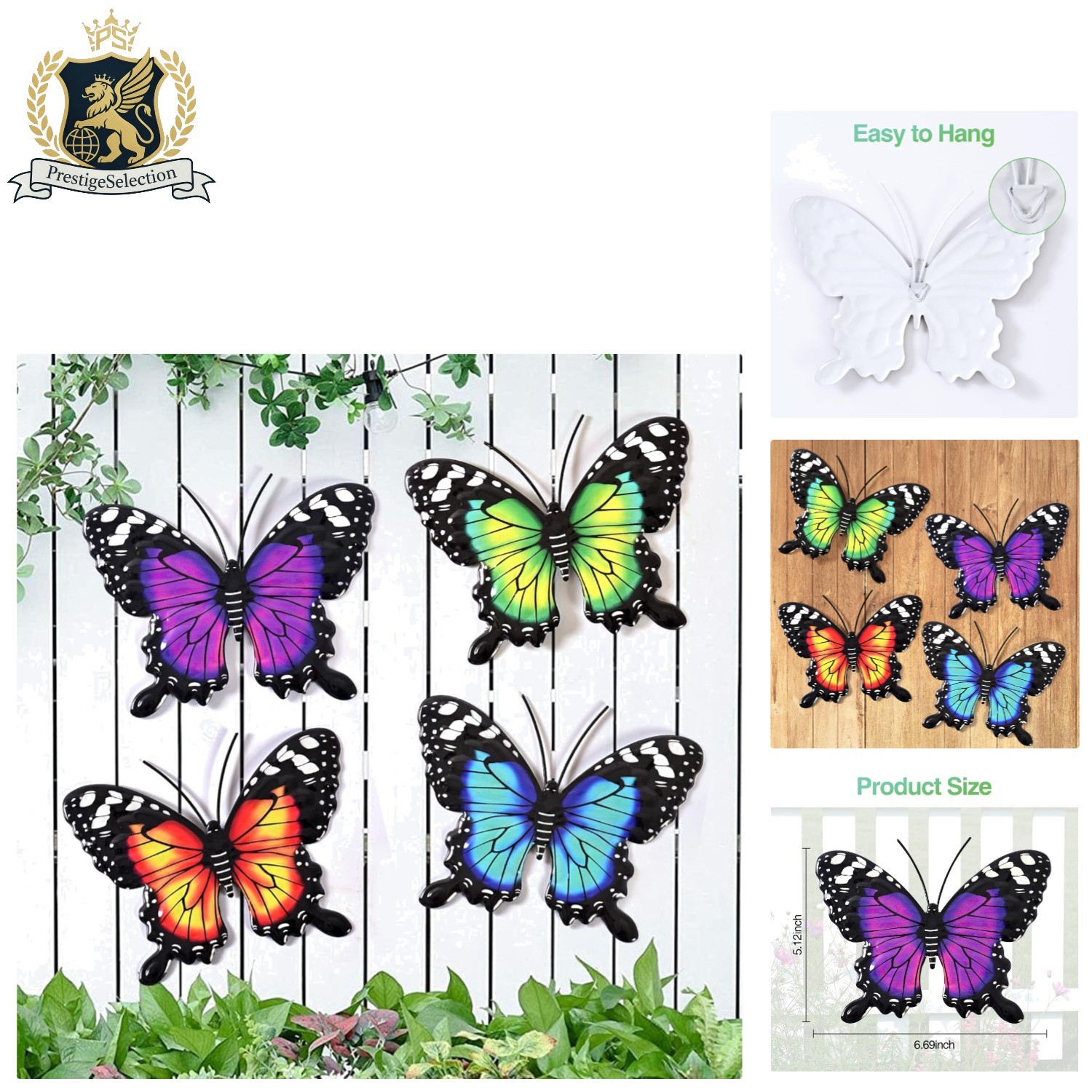 Vibrant Iron Butterfly Decorations – 4 Pack of Indoor/Outdoor Wall Art Pieces