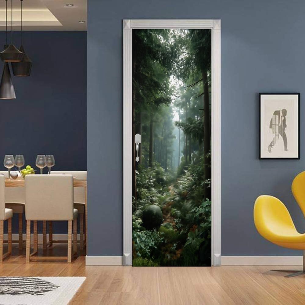 Tropical Forest Tree Leaf Pathway Landscape Nature Peel and Stick Door Sticke…