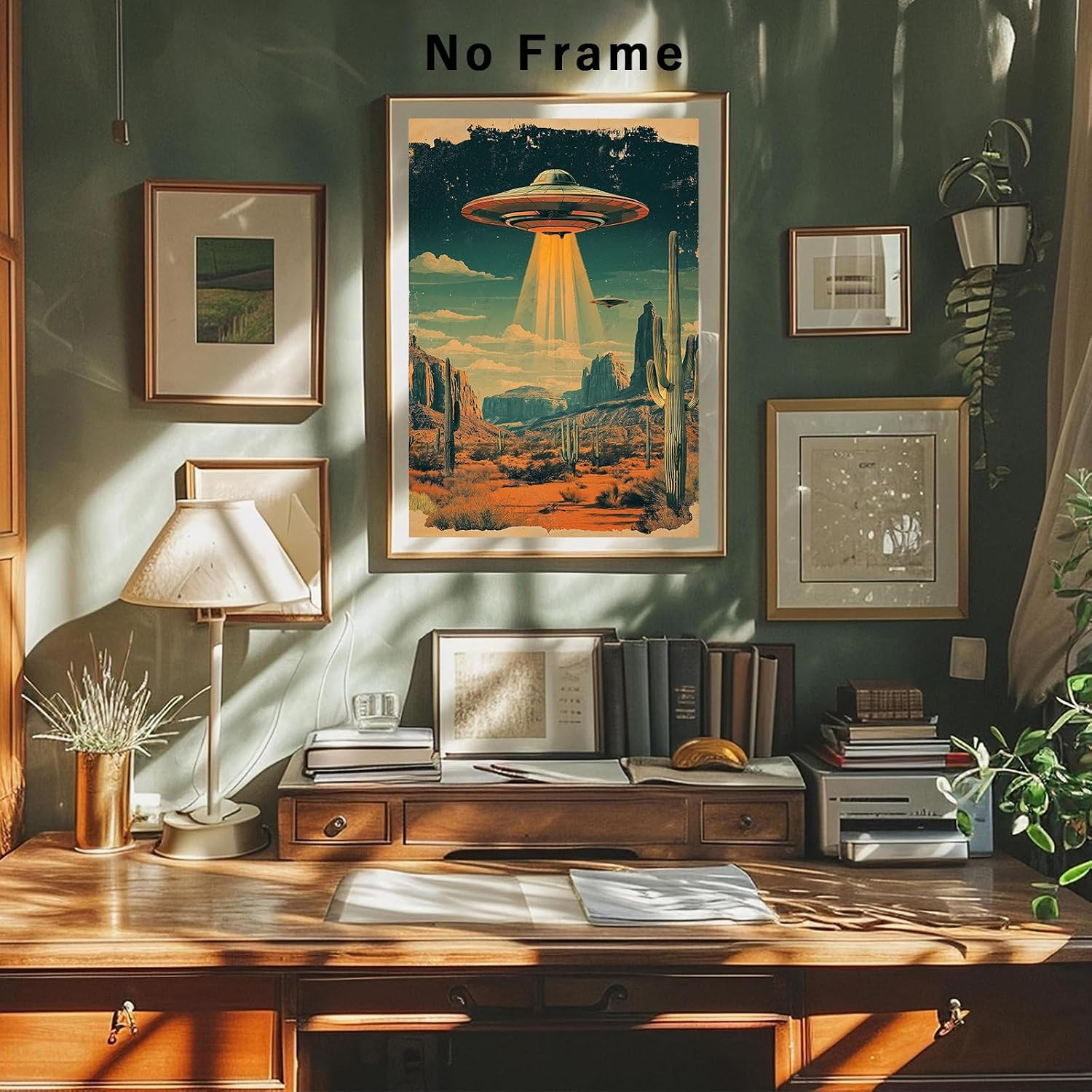 Retro 70'S Desert Ufo Wall Art Alien Art Poster for Living Room Retr
