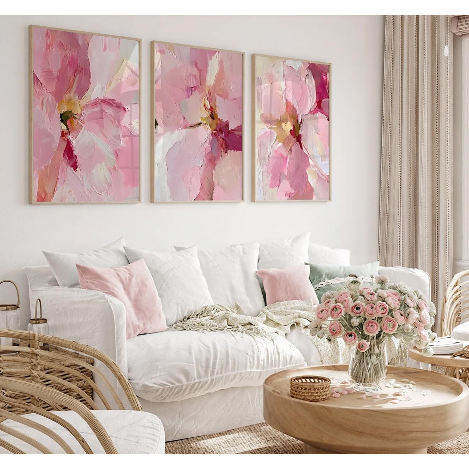 Abstract Floral Wall Art Pink Flower Canvas Pictures Modern Wall Decor Blush …