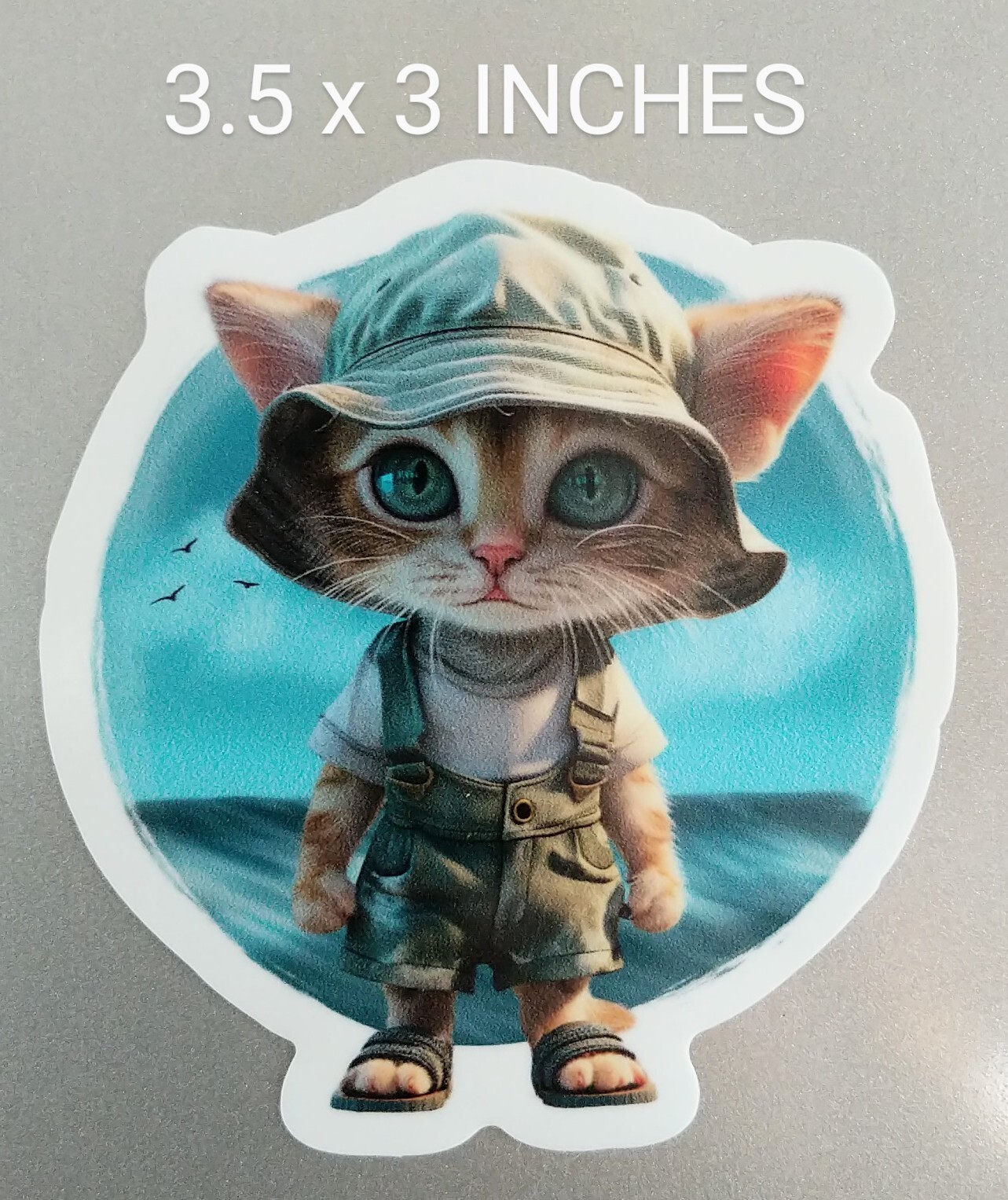 3.5" Kitten in Bucket Hat Decal Vinyl Sticker Ocean Cat Beach Pet Summer Meow