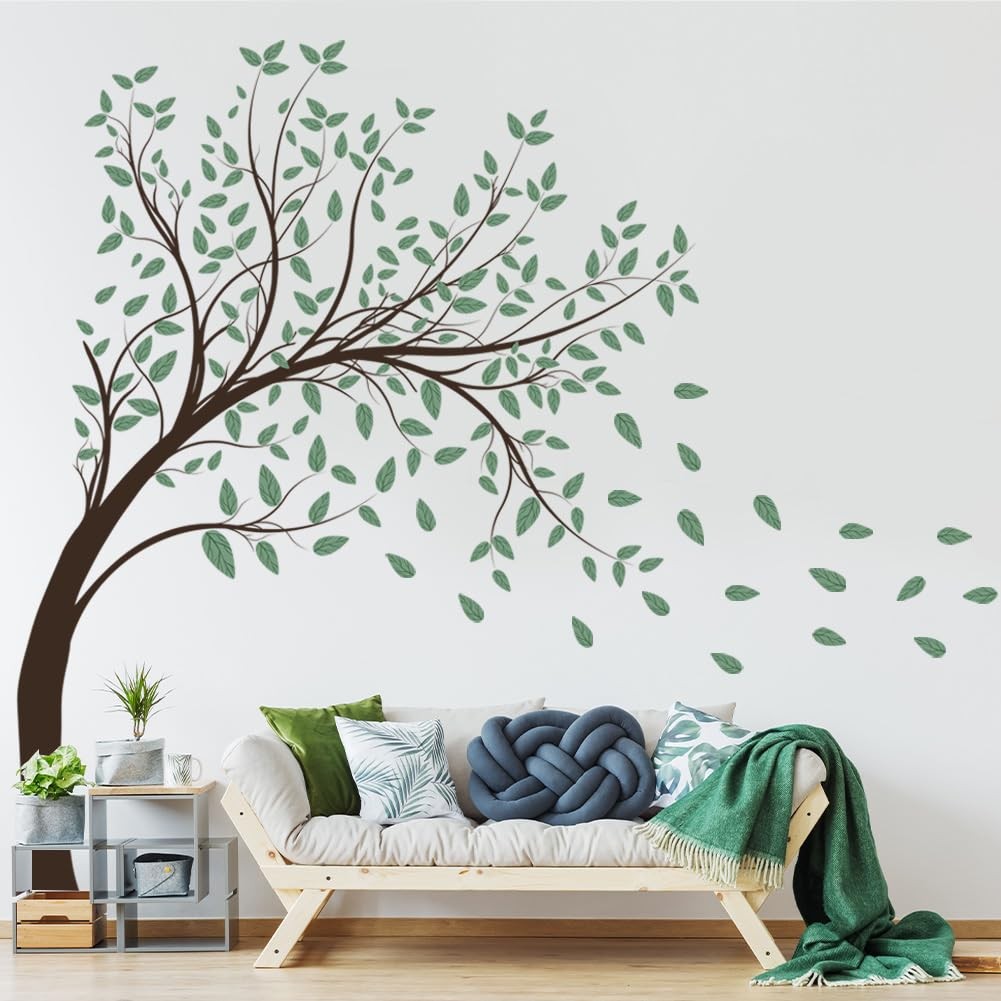 4 Sheets Green Tree Wall Decals Big Tree Wall Stickers Large DIY Large Tree