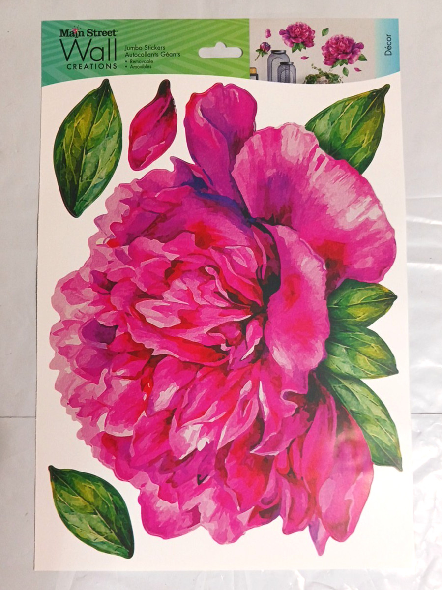 Wall Decals 10" Flowers. Rose + Pink. 3 sets. Peel and stick floral decorations