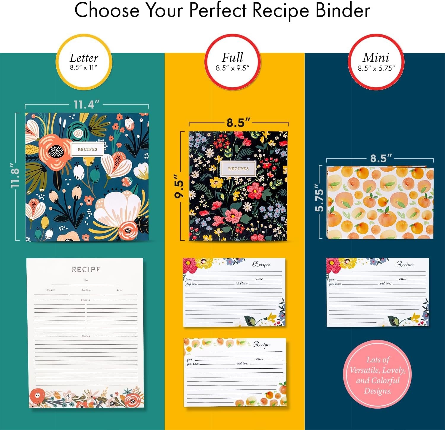 3 Ring Recipe Binder 8.5 x 11 | Full-Page with Clear Protective for