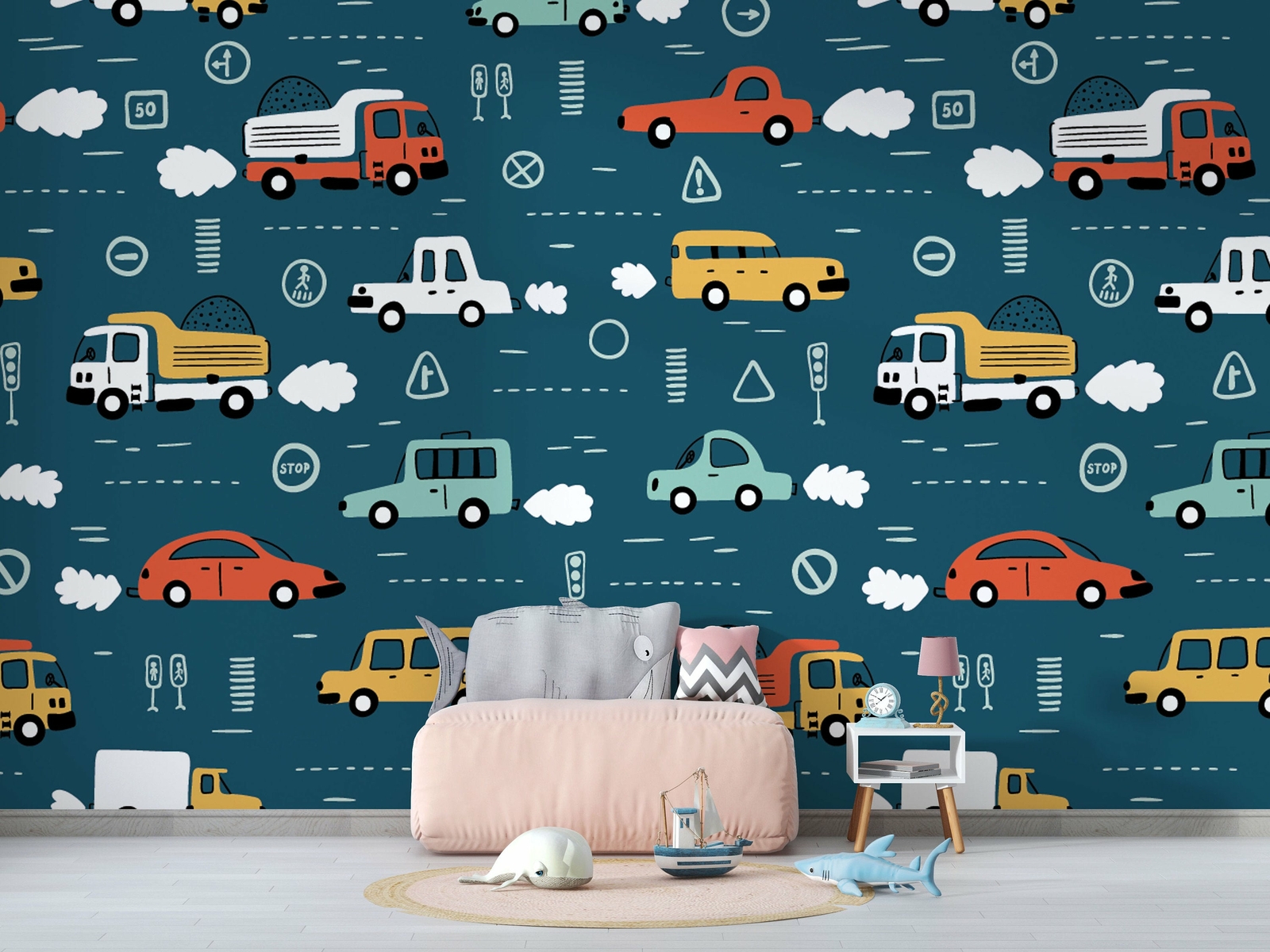 Kids Transportation Vehicles Wallpaper – Large Wall Mural – Self-adhesive