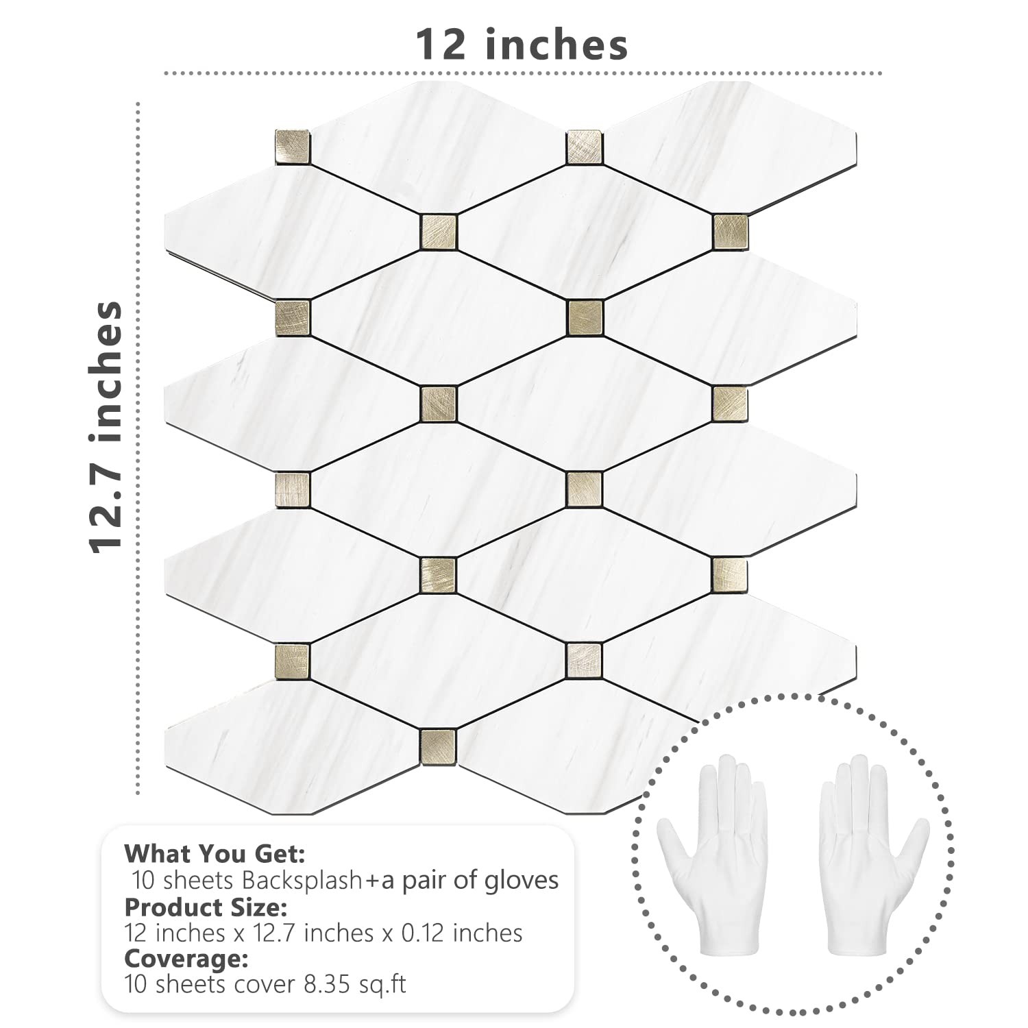 STICKGOO 10 Sheets Peel and Stick 12 inch x 11.7 inch, Dolomite Mixed Metal