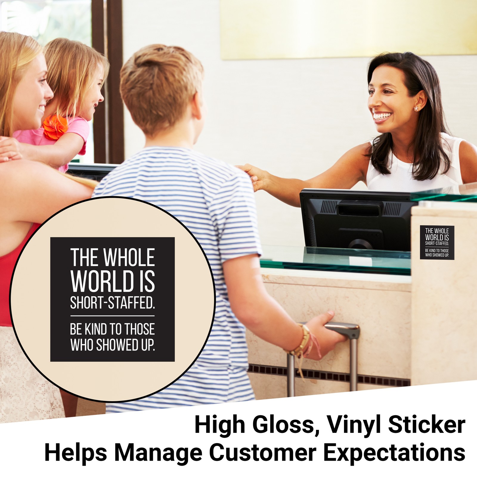 4×4 IN The Whole World is Short Staffed Business Sticker 2PK