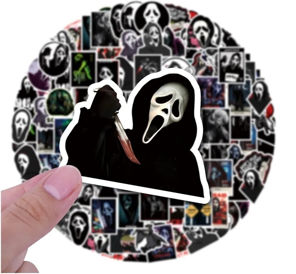 Ghost Mask Face Horror Movie SCREAM Stickers 50pk Scary Cartoon Stickers
