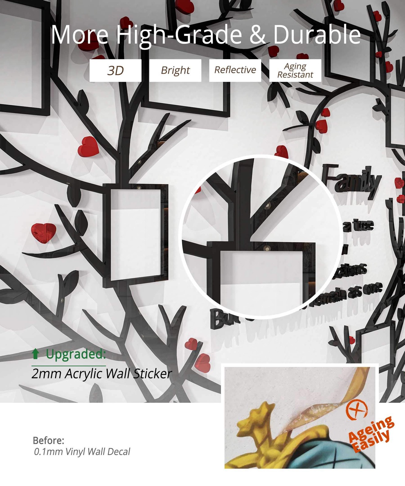 Love Family Tree Wall Decor Picture Frame Collage Removable 3D DIY Acrylic Wa…