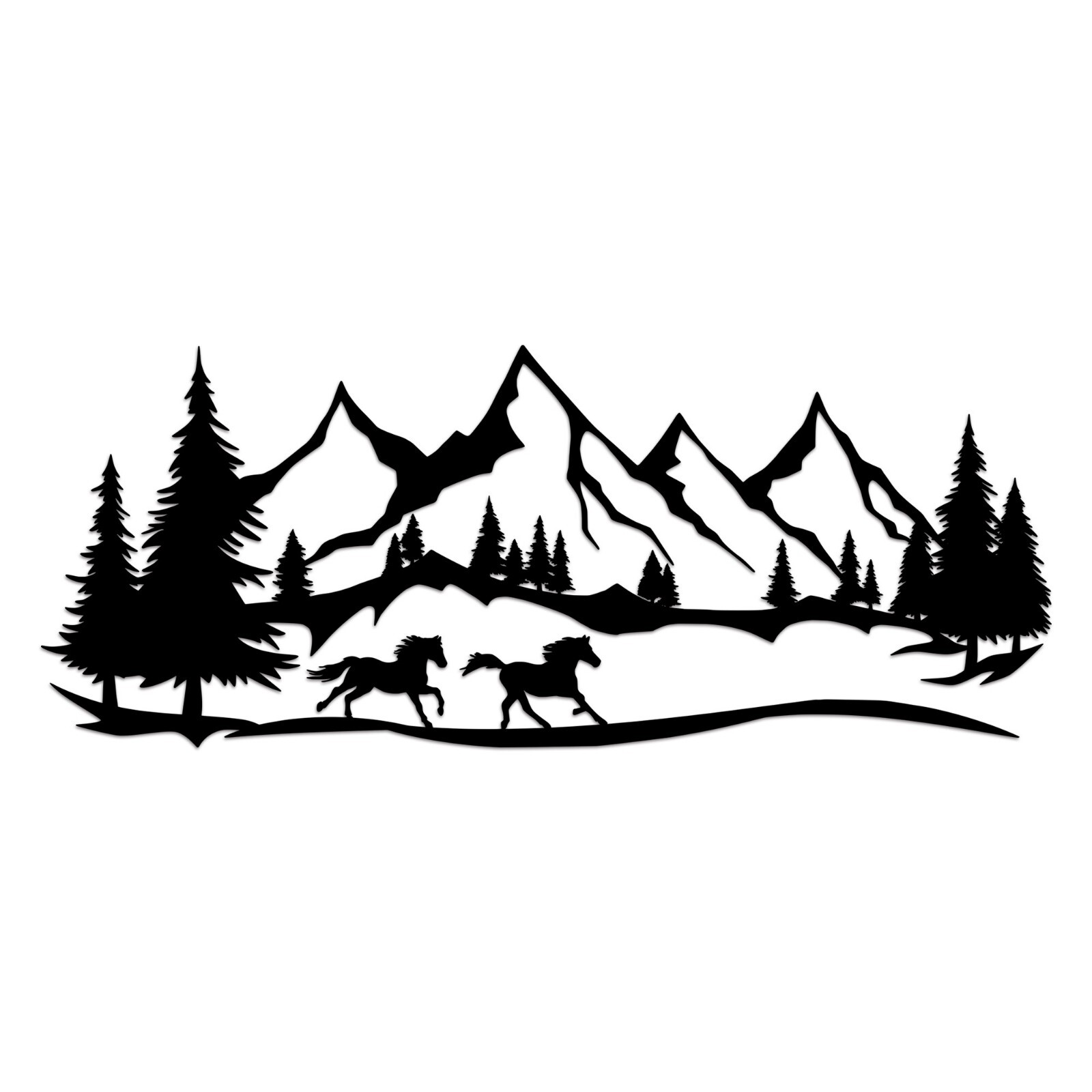 Horses Running Mountains Forest Scene Vinyl Decal V3 – Camper Graphics – Die Cut