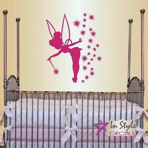 Vinyl Decal Fairy with Wand and Stars Baby Girl Kids Nursery Room Sticker 169