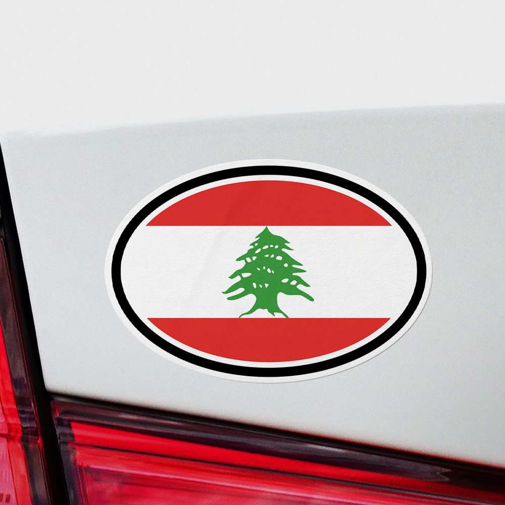 Lebanon Oval Flag Sticker 3 Pack Vinyl Decal Car Auto Window Beirut