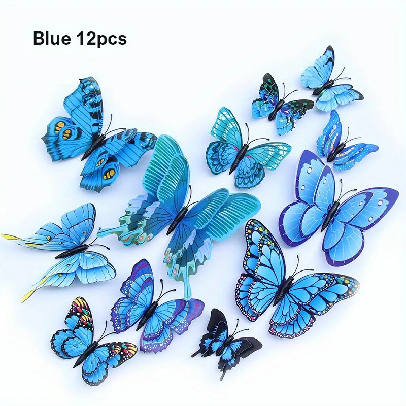 12Pcs 3D Double Layer Butterflies Wall Stickers Living Room Decor Wedding Kids R