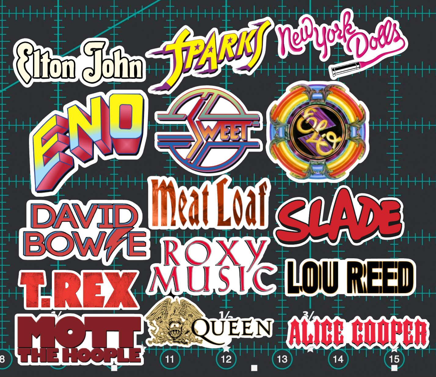 15 Glam Rock Band Logo Stickers -Clear, Holographic, or White – Metal