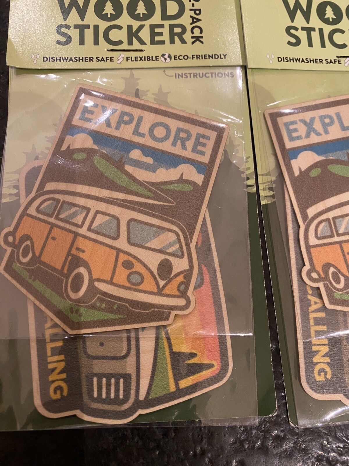 Sustainably Sourced Wood Sticker 2-Pack Retro Bus The Road Is Call 3M Decal USA